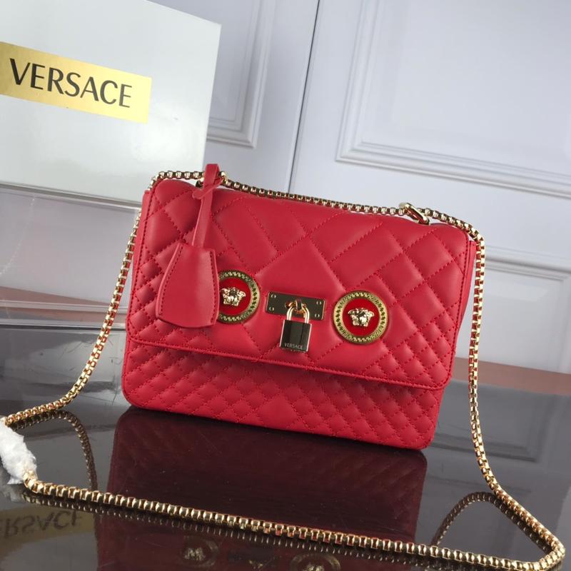 Versace Chain Handbags DBFG478 Full leather red gold buckle